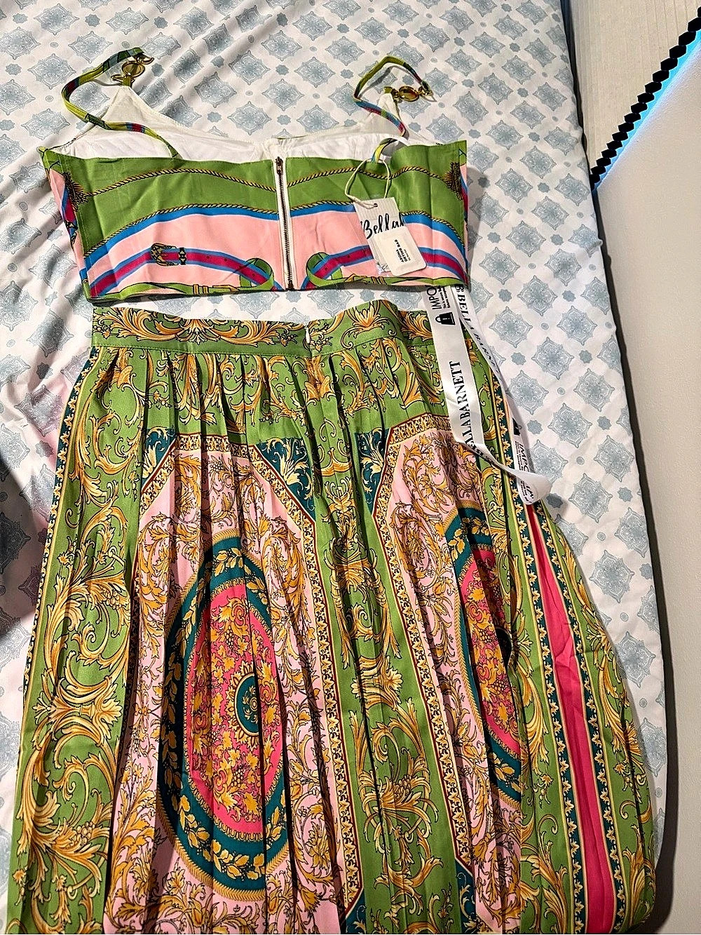Bella Barnett Baroque Print Crop Top Pleated Skirt Set XL NWT